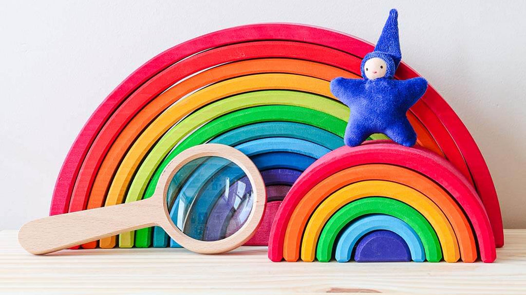 12-Piece Wooden Rainbow Stacking Tunnel