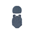 Blue Knit Doll Romper and Bonnet Set - 12"