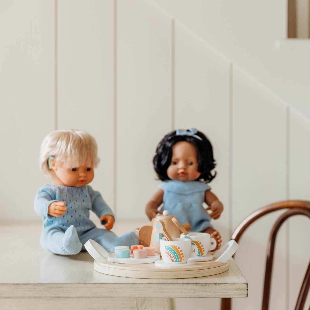 Doll-Sized Wooden Tea Set